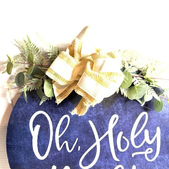 Oh Holy Night Floral Wooden Door Hanger Wall Sign Christmas Decor Holiday Bow - Picture 2 of 5
